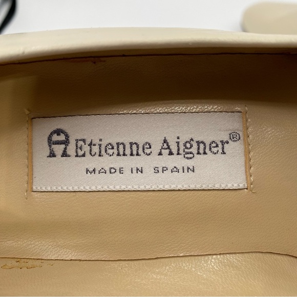 Vtg Etienne Aigner Leather Spain Taylor Classic Pumps Sz 8.5W Cream Block Heel - Picture 3 of 14